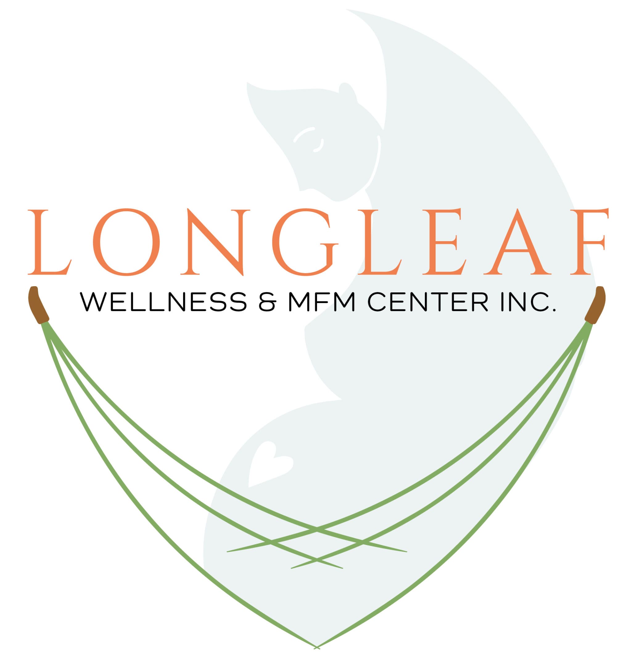 Logo for Longleaf Wellness & MFM Center Inc with elegant green leaf design.