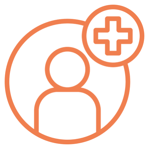 Medical or health-related icon showing a person with a plus sign.